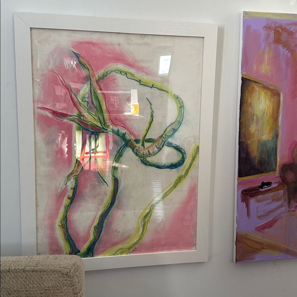 Framed, 18/24” Bird Of Paradise Study, Chalk On Paper, With Hole, 2009 By Me
